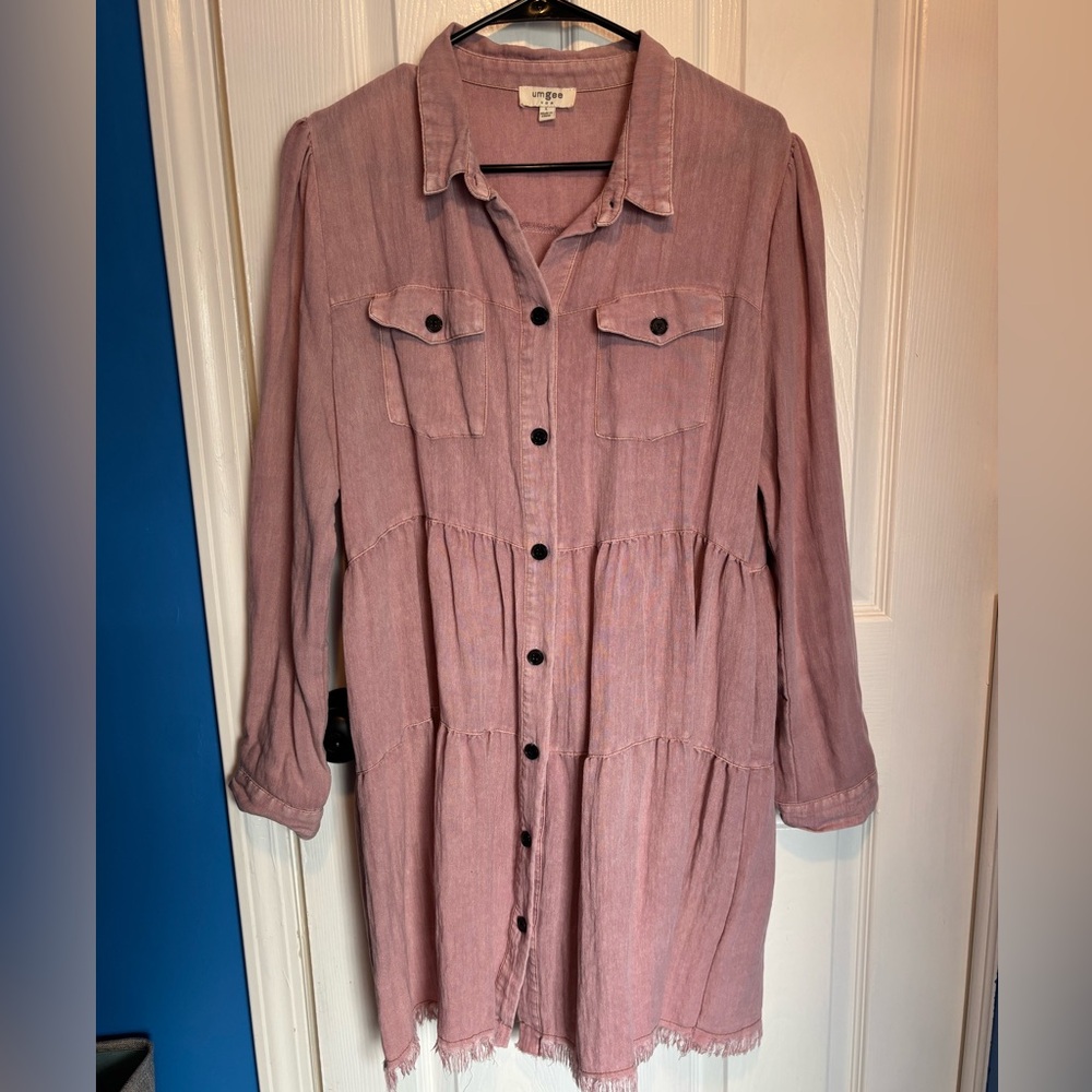 Umgee Mauve Button-Up Shirt Dress